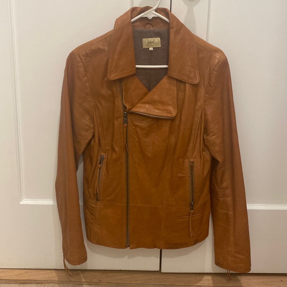 June Brown Leather Moto Jacket
